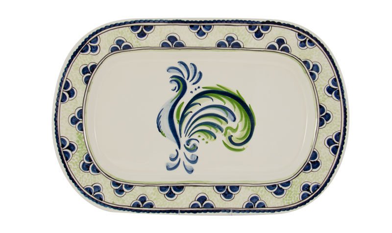 Blue Green Rooster Platter