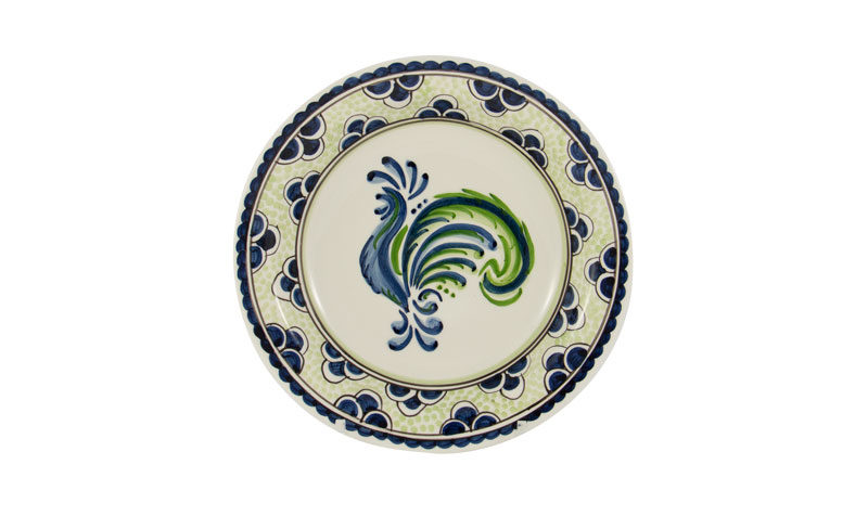 Blue & Green Rooster 9" Dinner Plate