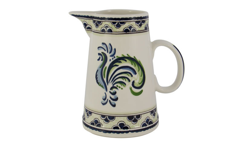 Blue & Green Rooster 9" Pitcher