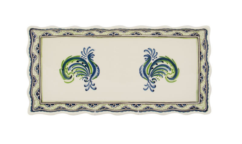 Blue & Green Rooster Tart Tray